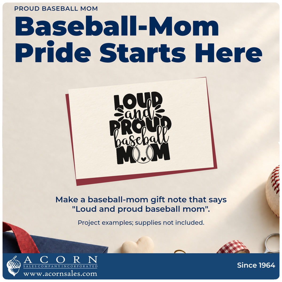 A finished handmade project stamped with the Baseball Mom Pride Splashes Duo Hand Stamp, ideal for bleacher shirts.