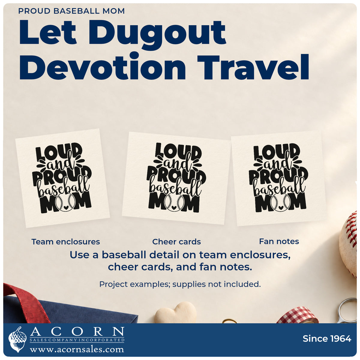 Three project examples made with the Premium Wooden Baseball Mom Pride Splashes Stamp - Vintage Pro, including tumbler gift tags.