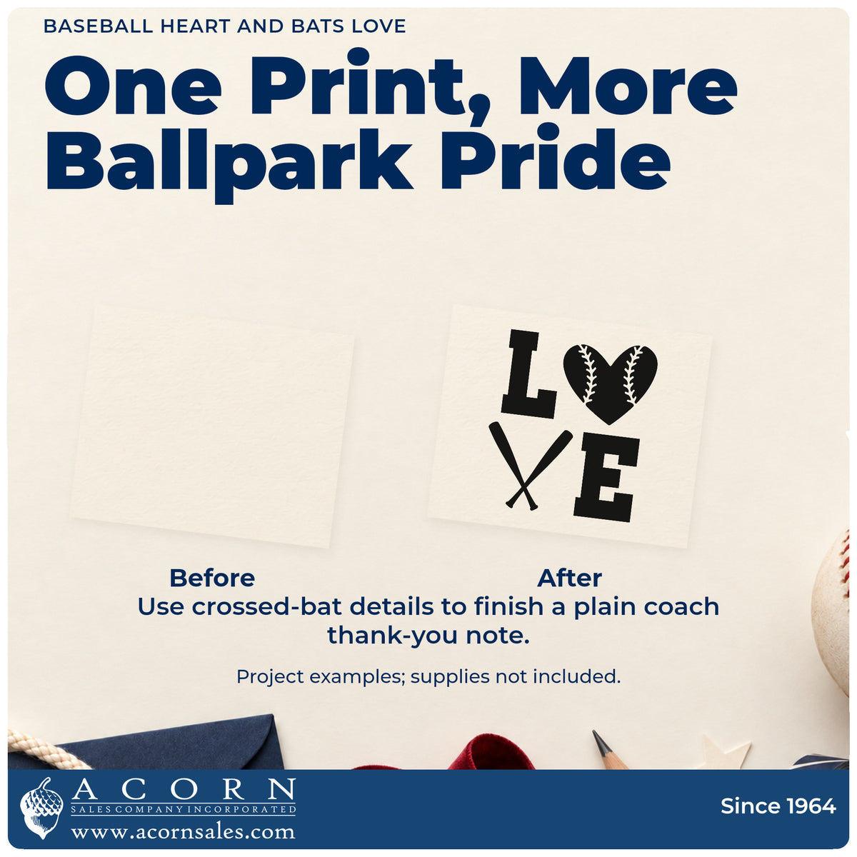 Love With Baseball Heart And Crossed Bats Wood Handle Stamp adding the finishing touch to handmade gifts and packaging.
