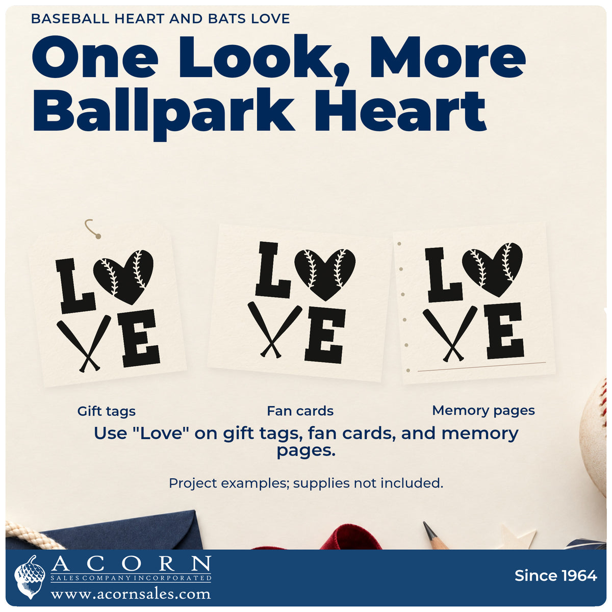 More project ideas and possibilities using the Love With Baseball Heart And Crossed Bats Self-Inking Craft Stamp.