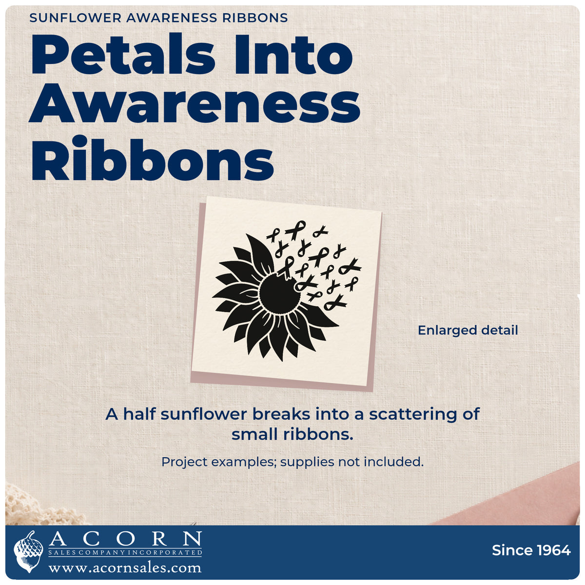 Sunflower Awareness Ribbons Pre-Inked Stamp – Slim design shown close up for craft and DIY project inspiration.