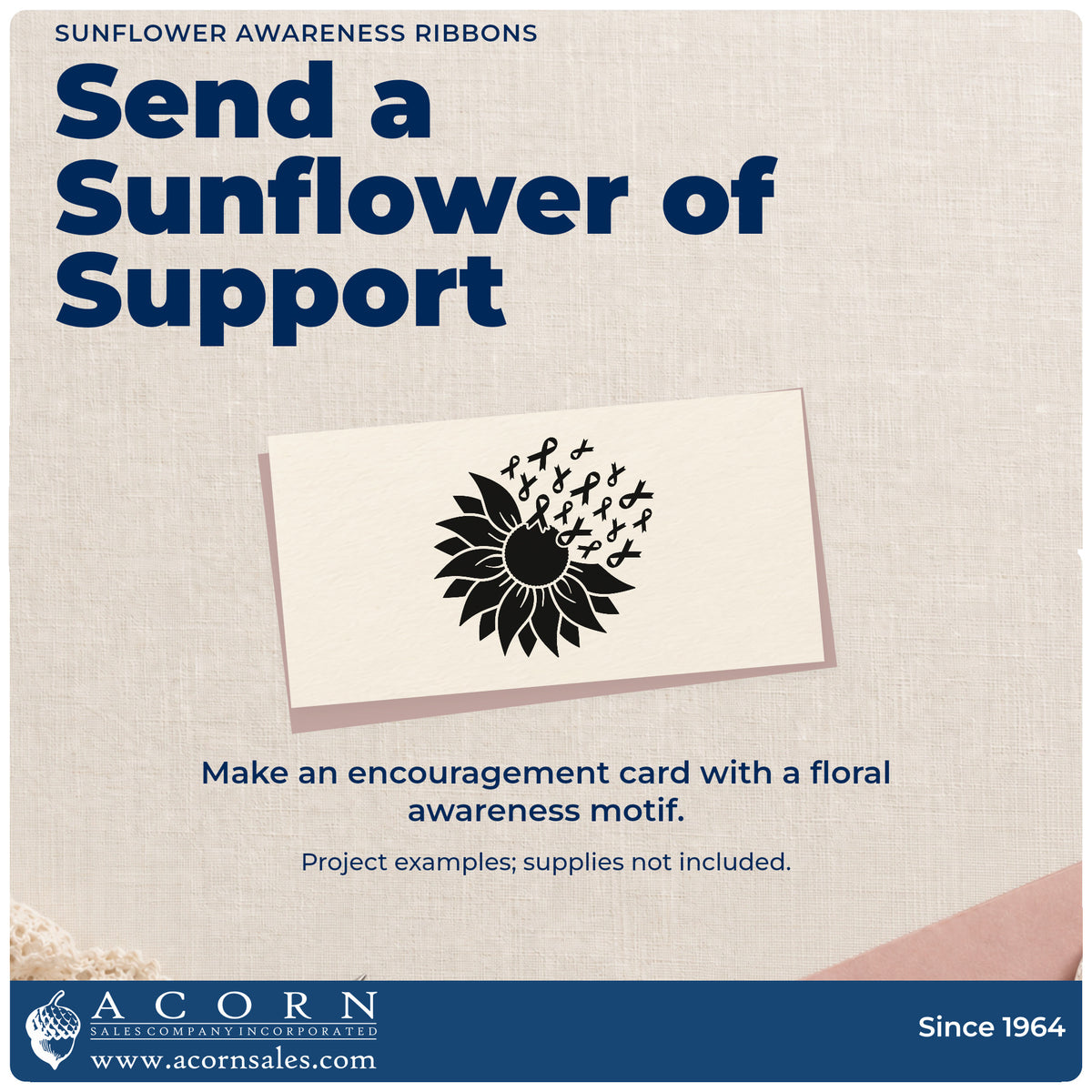Finished handmade project created with the Sunflower Awareness Ribbons Pre-Inked Stamp – Slim.
