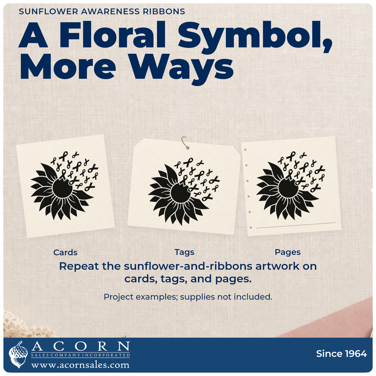 More project ideas and possibilities using the Sunflower Awareness Ribbons Pre-Inked Stamp – Slim.