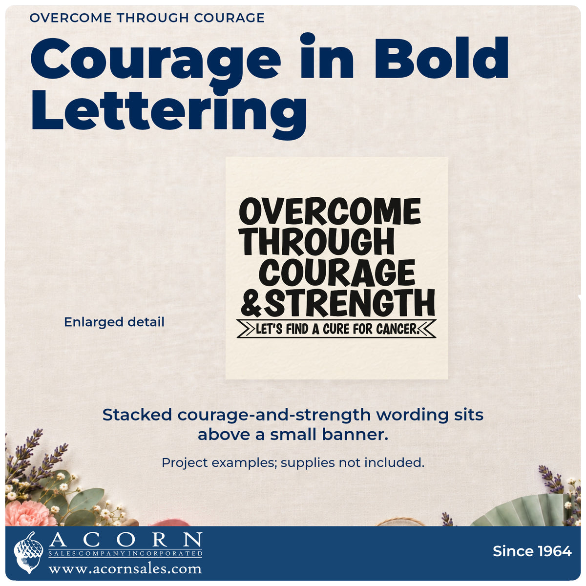 Overcome Through Courage Rubber Stamp – Wood Handle design shown close up for craft and DIY project inspiration.