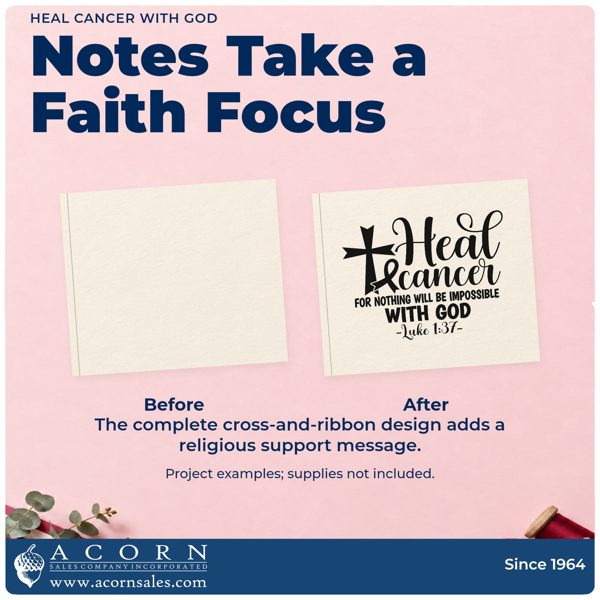 Before and after of a plain item finished with the Heal Cancer With God Awareness Ribbon Stamp - Premium Vintage Pro Wooden, a quick upgrade for scrapbook faith pages.