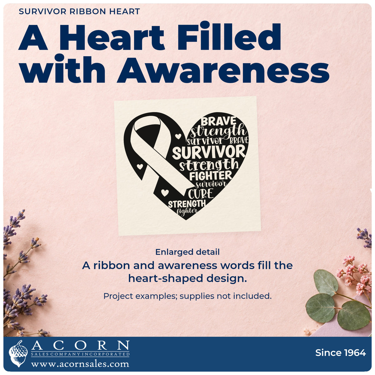Survivor Ribbon Heart Lettering Self-Inking Stamp design shown close up for craft and DIY project inspiration.