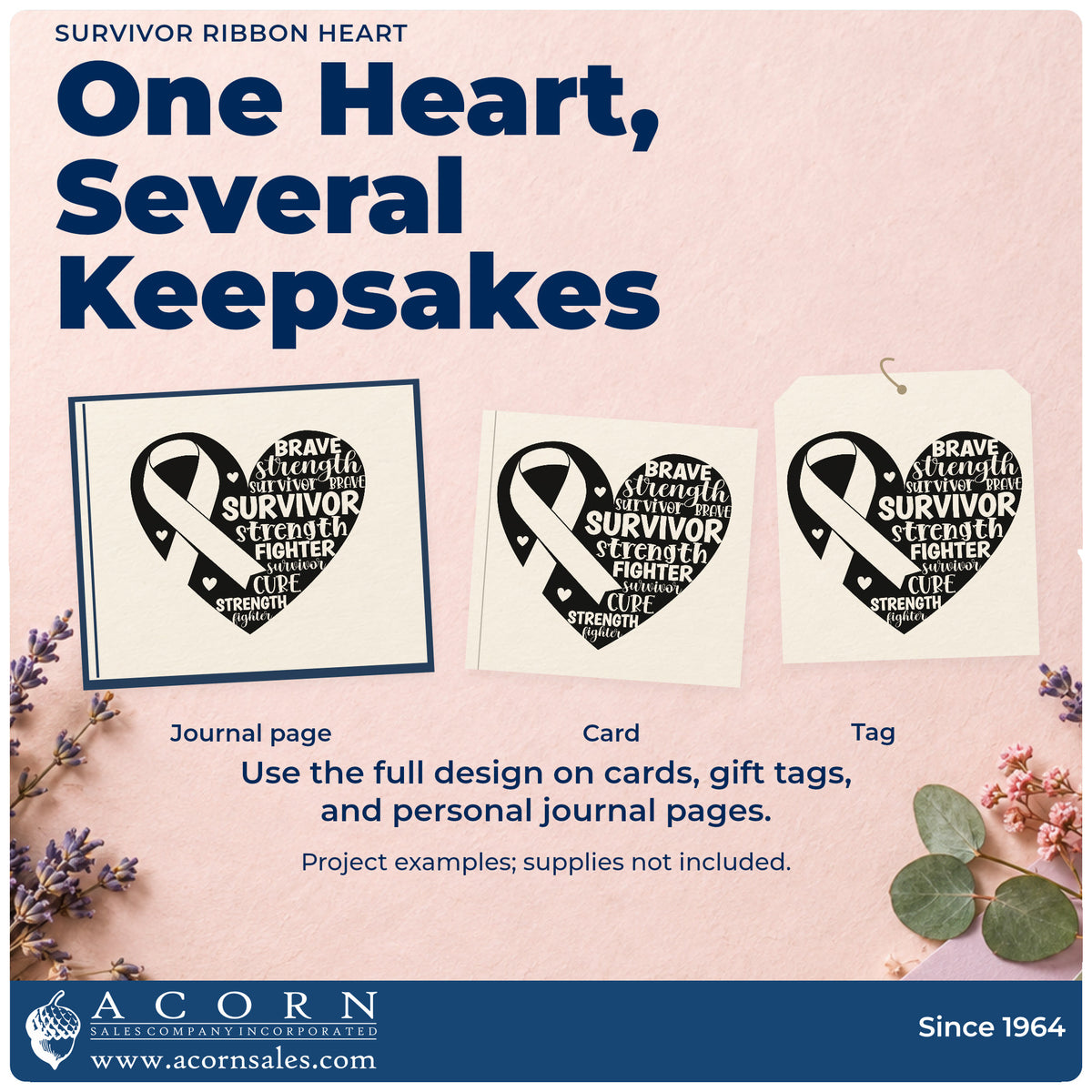 More project ideas and possibilities using the Survivor Ribbon Heart Lettering PSI Pre-Inked Stamp.