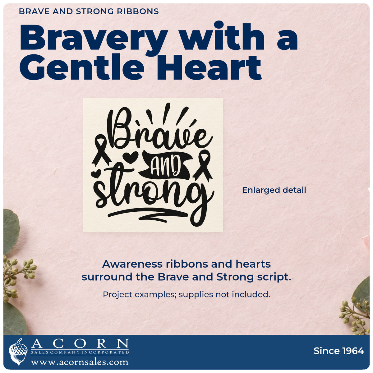 Duo Hand Brave And Strong Ribbons Rubber Stamp design shown close up for craft and DIY project inspiration.