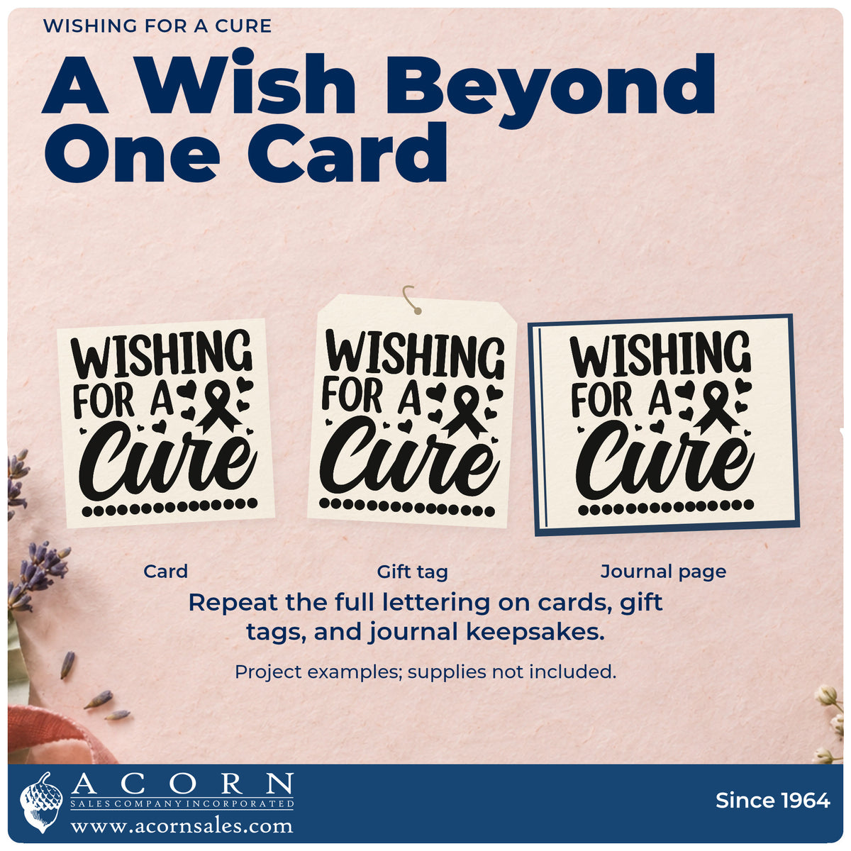 Three project examples made with the Wishing For A Cure Awareness Ribbon Stamp – Slim Pre-Inked, including scrapbook hope pages.