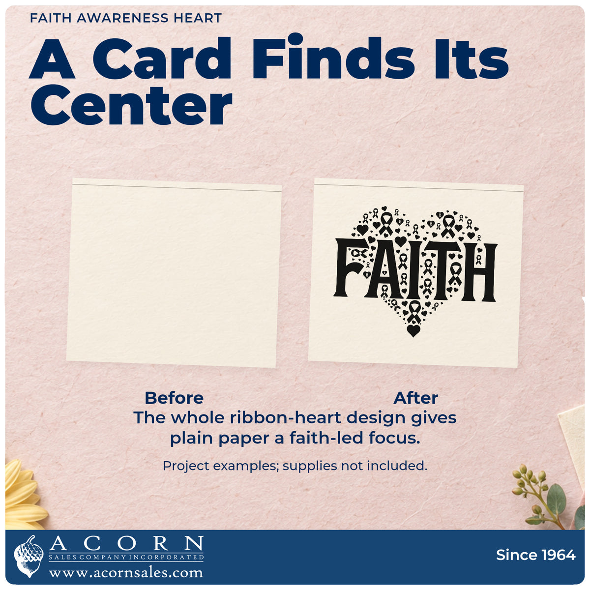 Before and after of a plain item finished with the Faith Awareness Heart With Cross Hand Stamp – Duo, a quick upgrade for walk team tees.