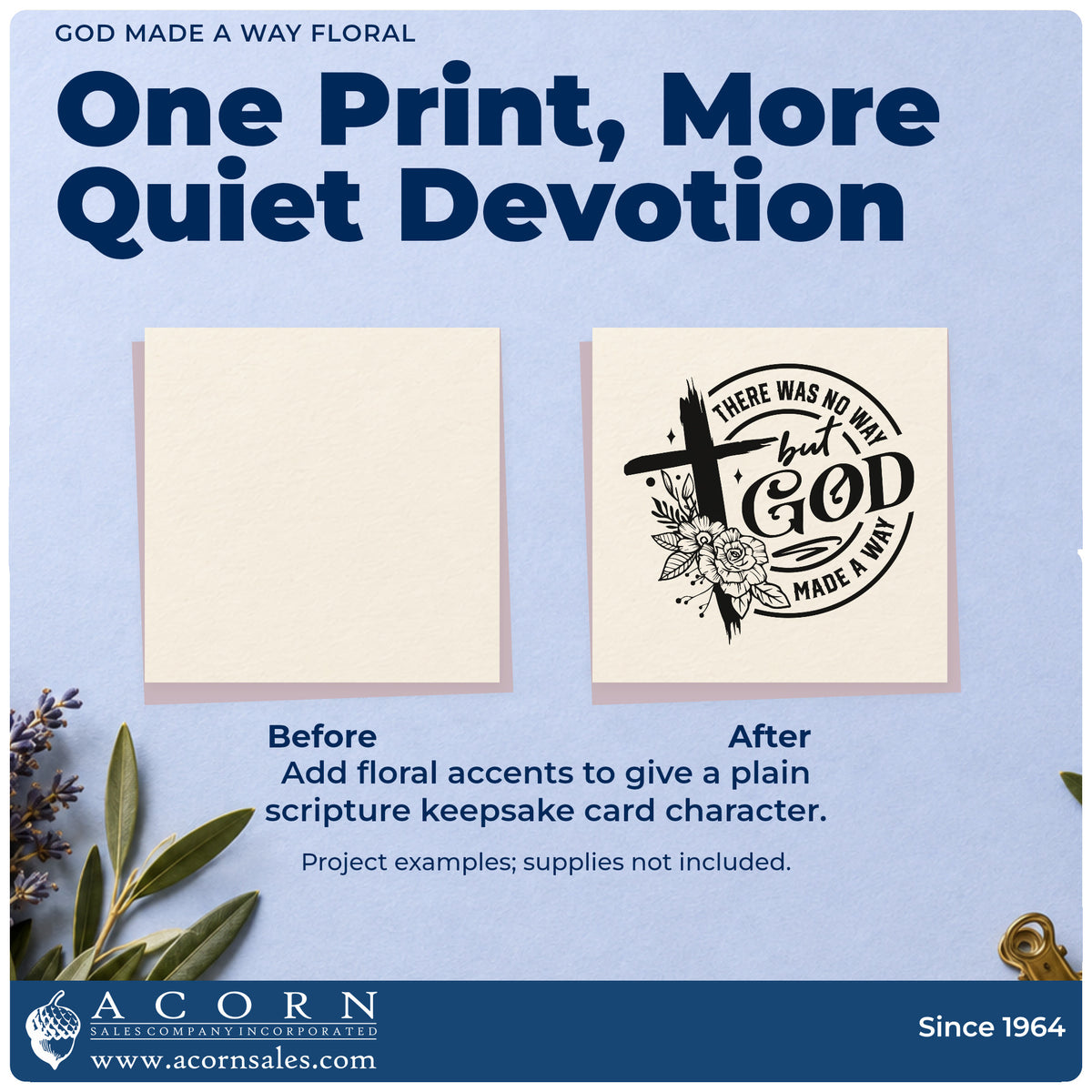 Before and after of a plain item finished with the Slim Pre-Inked There Was No Way, But God Made A Way Stamp, a quick upgrade for journal cover stamping.