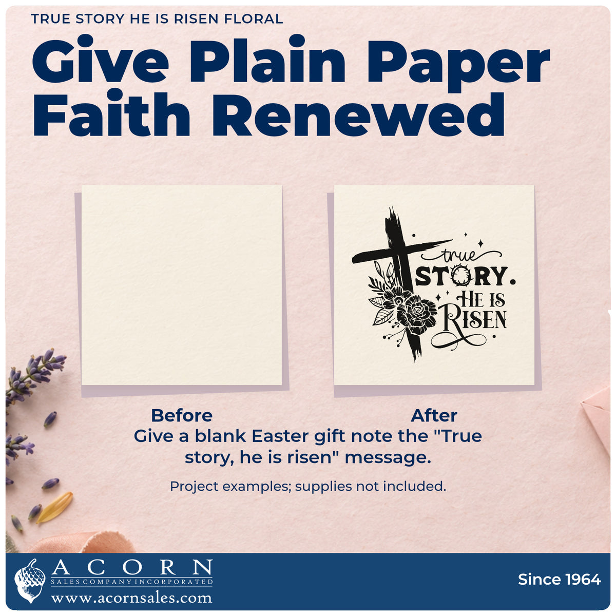 Self-Inking True Story He Is Risen Floral Stamp adding the finishing touch to handmade gifts and packaging.