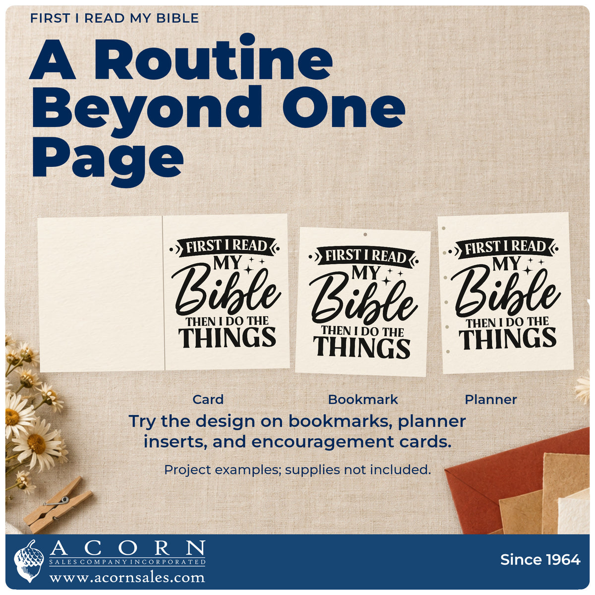 Three project examples made with the First I Read My Bible Pre-Inked Stamp – Slim, including devotion corner pages.
