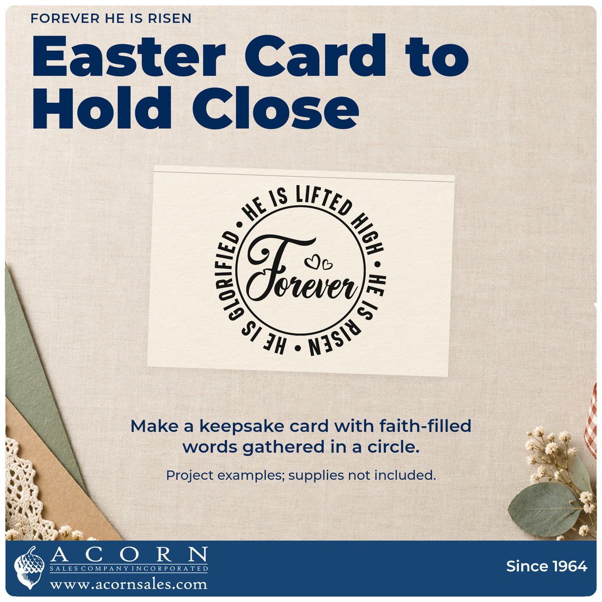 A finished handmade project stamped with the Vintage Pro Forever He Is Risen Premium Wooden Stamp, ideal for worship team gifts.