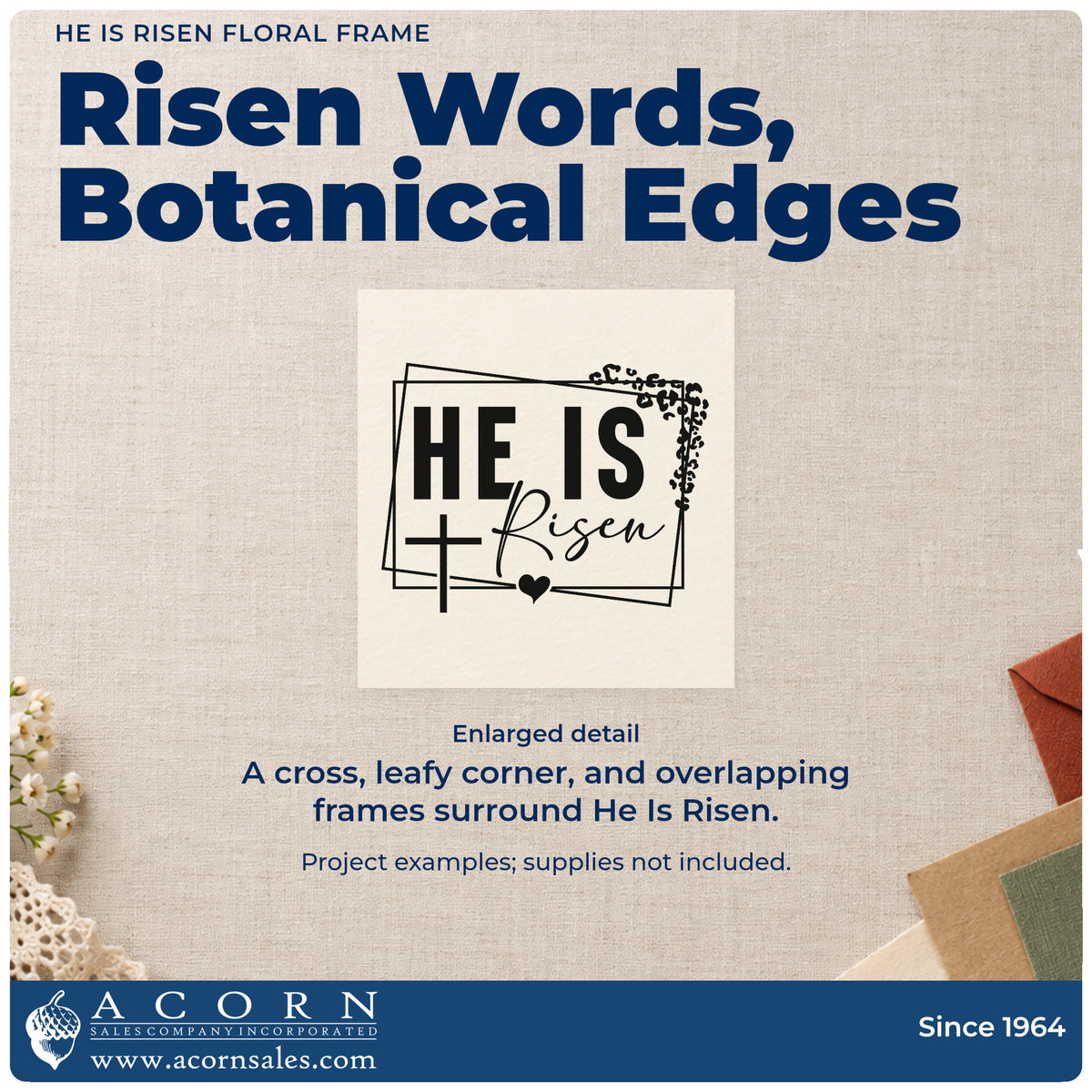 He Is Risen PSI Pre-Inked Stamp design shown close up for craft and DIY project inspiration.