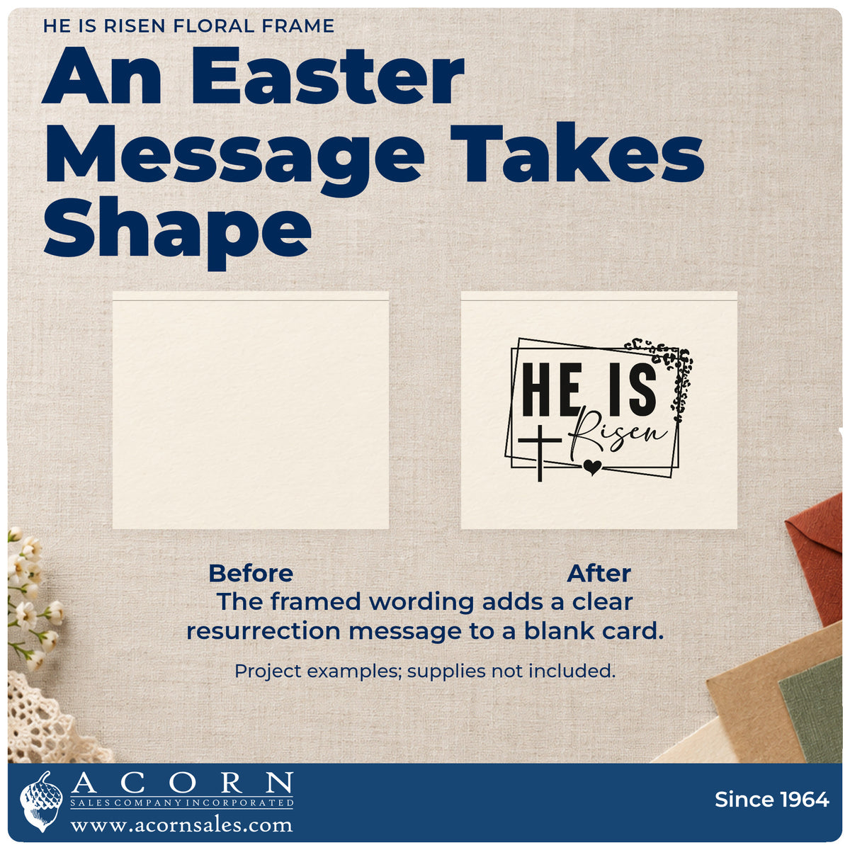 He Is Risen PSI Pre-Inked Stamp adding the finishing touch to handmade gifts and packaging.