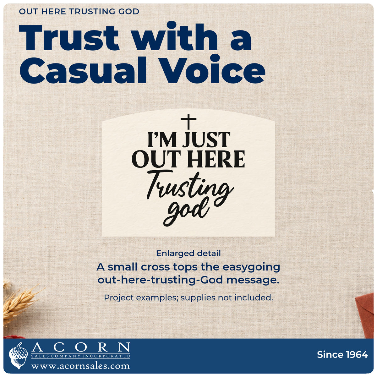 Out Here Trusting God Stamp – Self-Inking design shown close up for craft and DIY project inspiration.