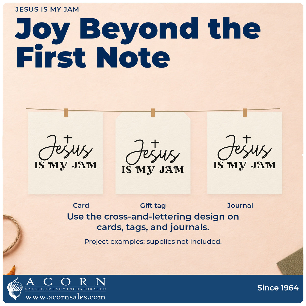 Three project examples made with the Jesus Is My Jam With Cross Slim Pre-Inked Stamp, including choir folder covers.