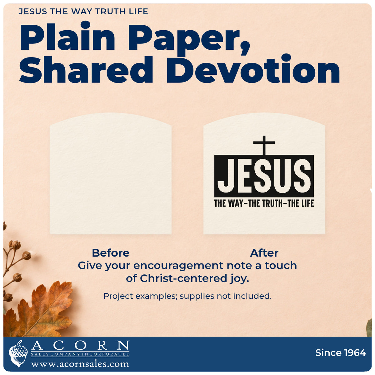 Before and after of a plain item finished with the Jesus The Way Truth Life Pre-Inked Stamp – PSI, a quick upgrade for bible cover crafts.