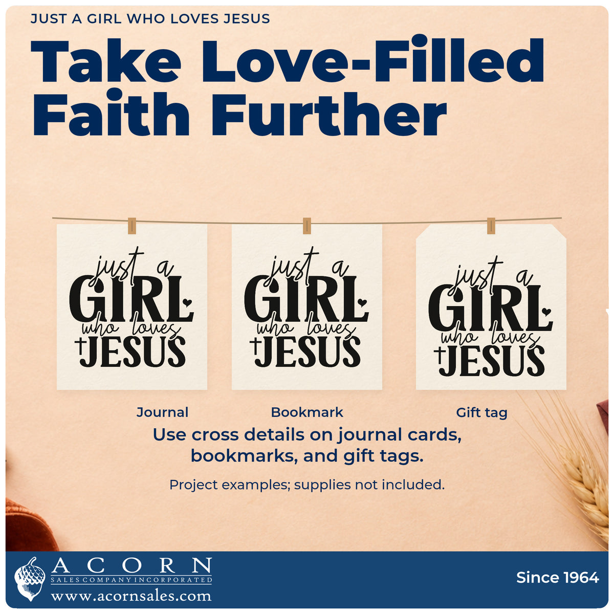 Three project examples made with the Just A Girl Who Loves Jesus With Cross Hand Stamp – Duo, including journal cover stamping.