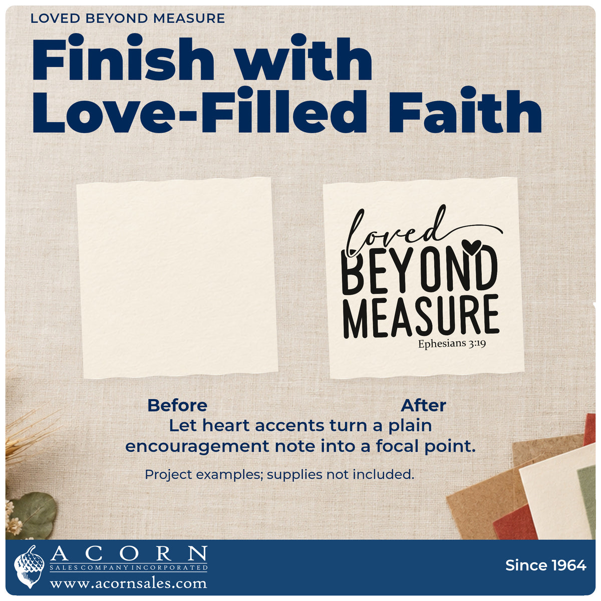 Before and after of a plain item finished with the Loved Beyond Measure Stamp – Wood Handle, a quick upgrade for teen encouragement.