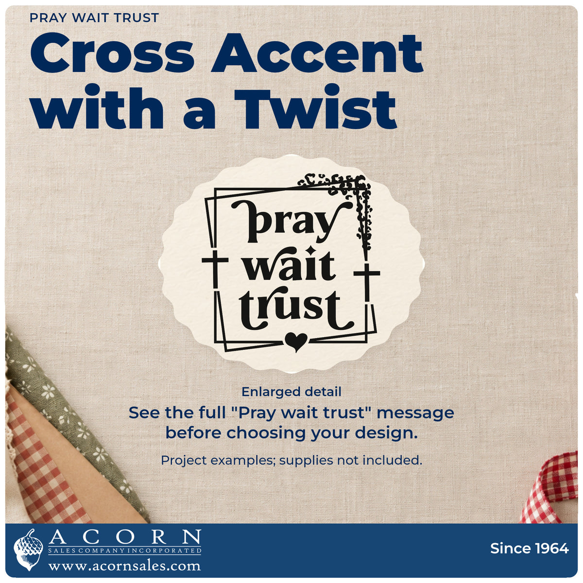 Pray Wait Trust With Cross Stamp – Self-Inking design shown close up for craft and DIY project inspiration.