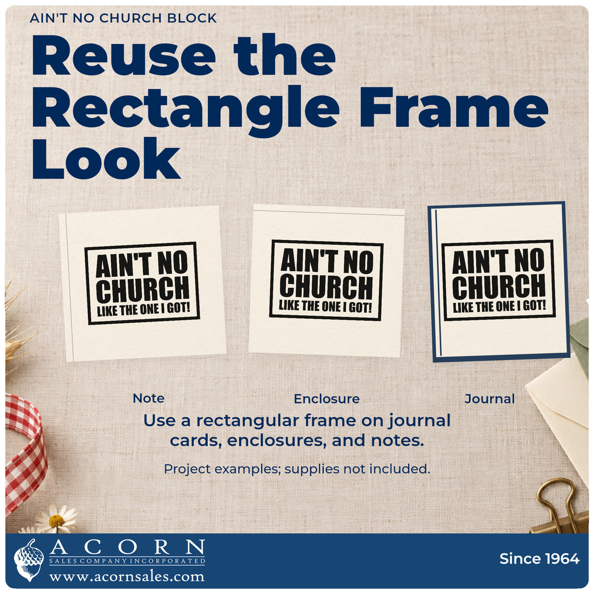 Three project examples made with the Ain't No Church Like The One I Got Rubber Stamp – Duo Hand, including scrapbook community pages.
