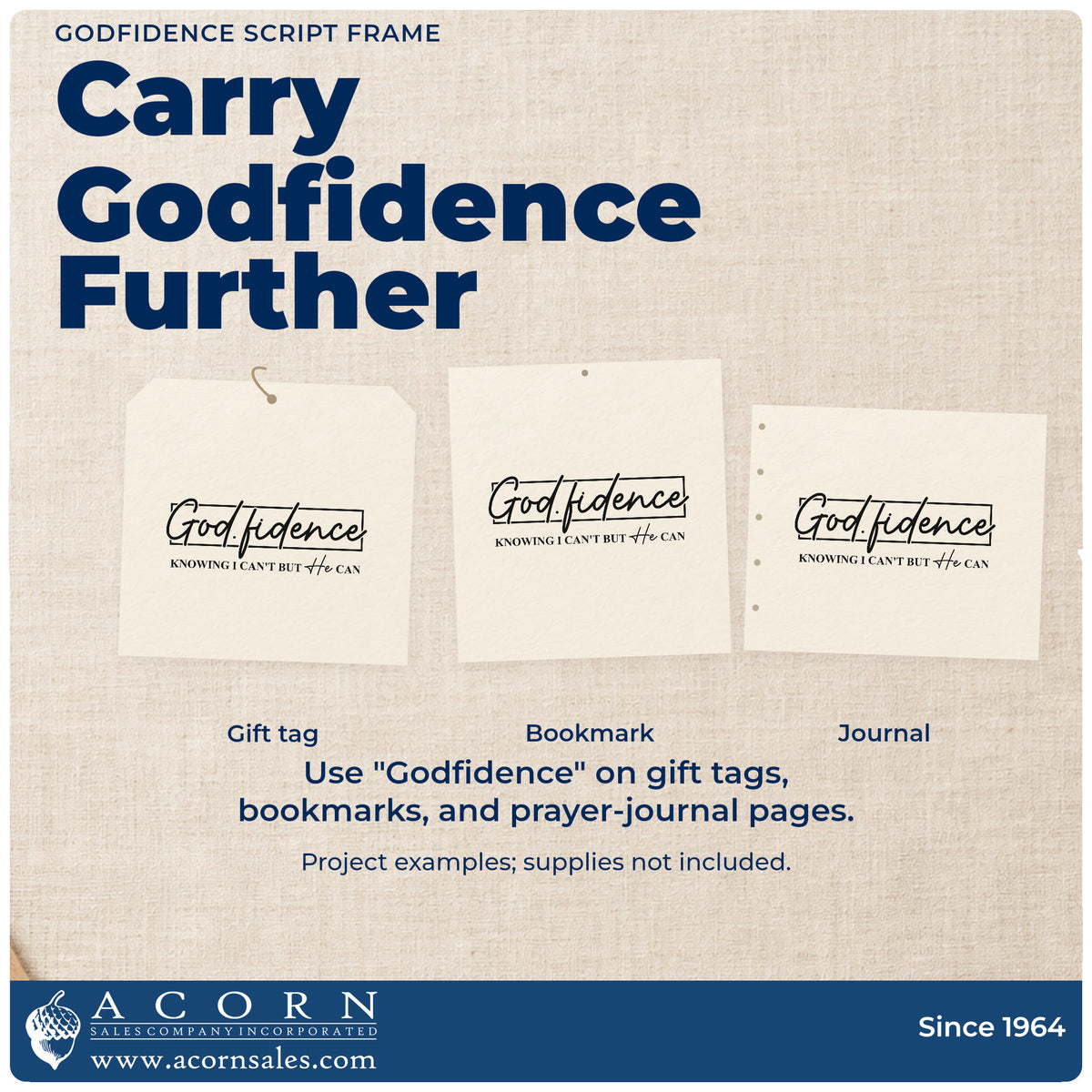 Three project examples made with the Godfidence Script Framed Lettering PSI Pre-Inked Stamp, including brave moment pages.