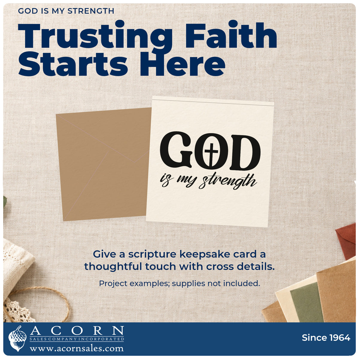 A finished handmade project stamped with the God Is My Strength With Cross Rubber Stamp – Wood Handle, ideal for physical therapy notes.
