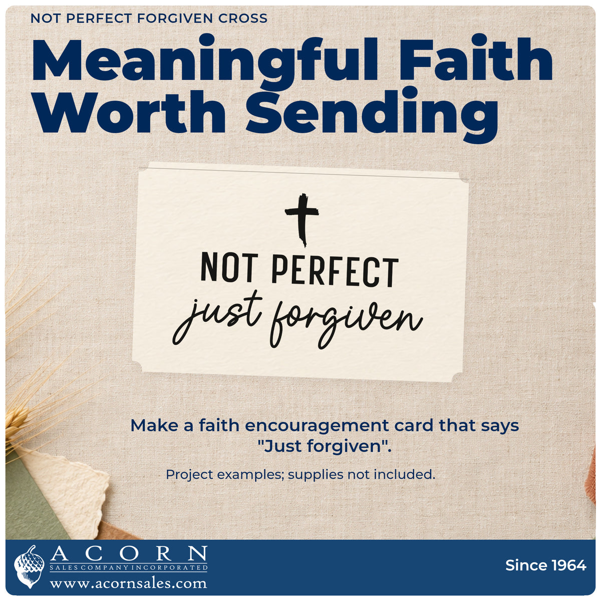 A finished handmade project stamped with the Not Perfect Just Forgiven Cross Script Lettering Self-Inking Stamp, ideal for new believer gifts.