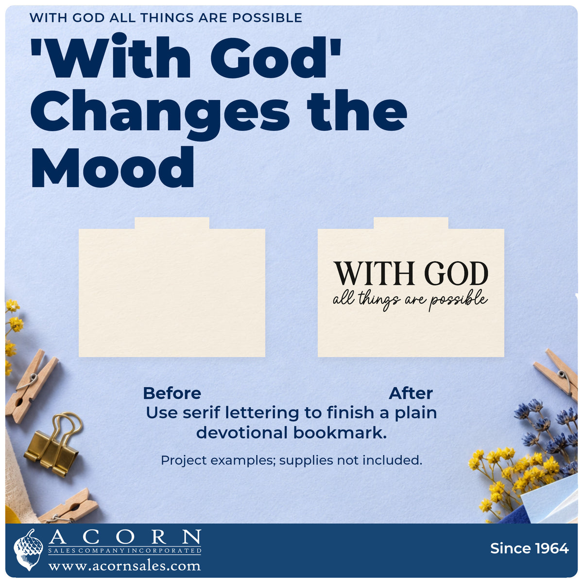 Before and after of a plain item finished with the With God All Things Are Possible Rubber Stamp – Duo Hand, a quick upgrade for fertility journey notes.