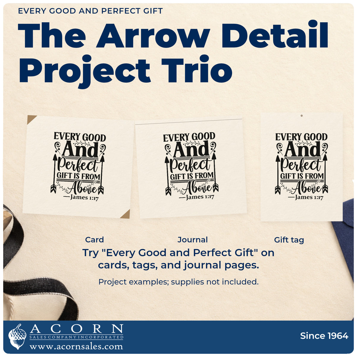 Three project examples made with the Every Good And Perfect Gift PSI Pre-Inked Stamp, including blessing scrapbooks.