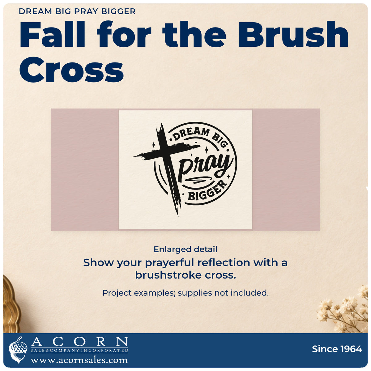 Dream Big, Pray Bigger Brushstroke Cross Hand Stamp – Duo design shown close up for craft and DIY project inspiration.