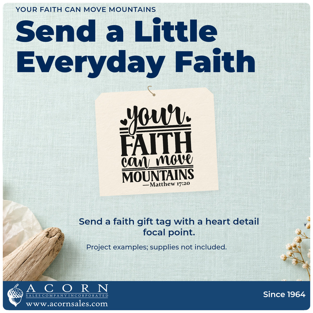 A finished handmade project stamped with the Your Faith Can Move Mountains Rubber Stamp – Duo Hand, ideal for mustard seed favors.
