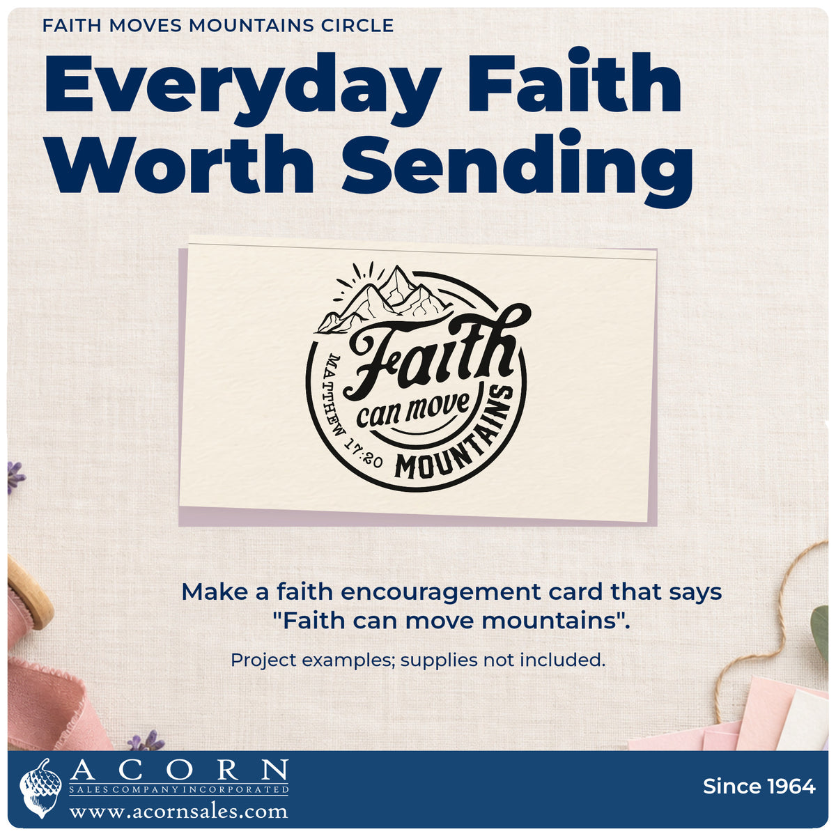 Finished handmade project created with the Faith Moves Mountains Circle Stamp – Wood Handle.