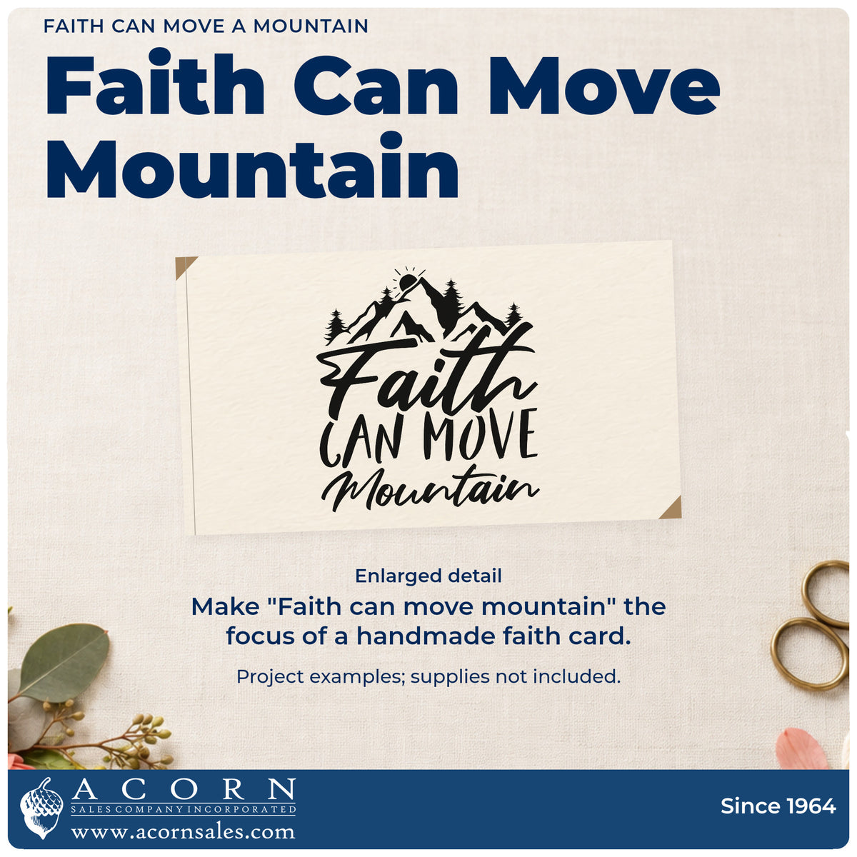 Wood Handle Faith Can Move Mountain Rubber Stamp design shown close up for craft and DIY project inspiration.