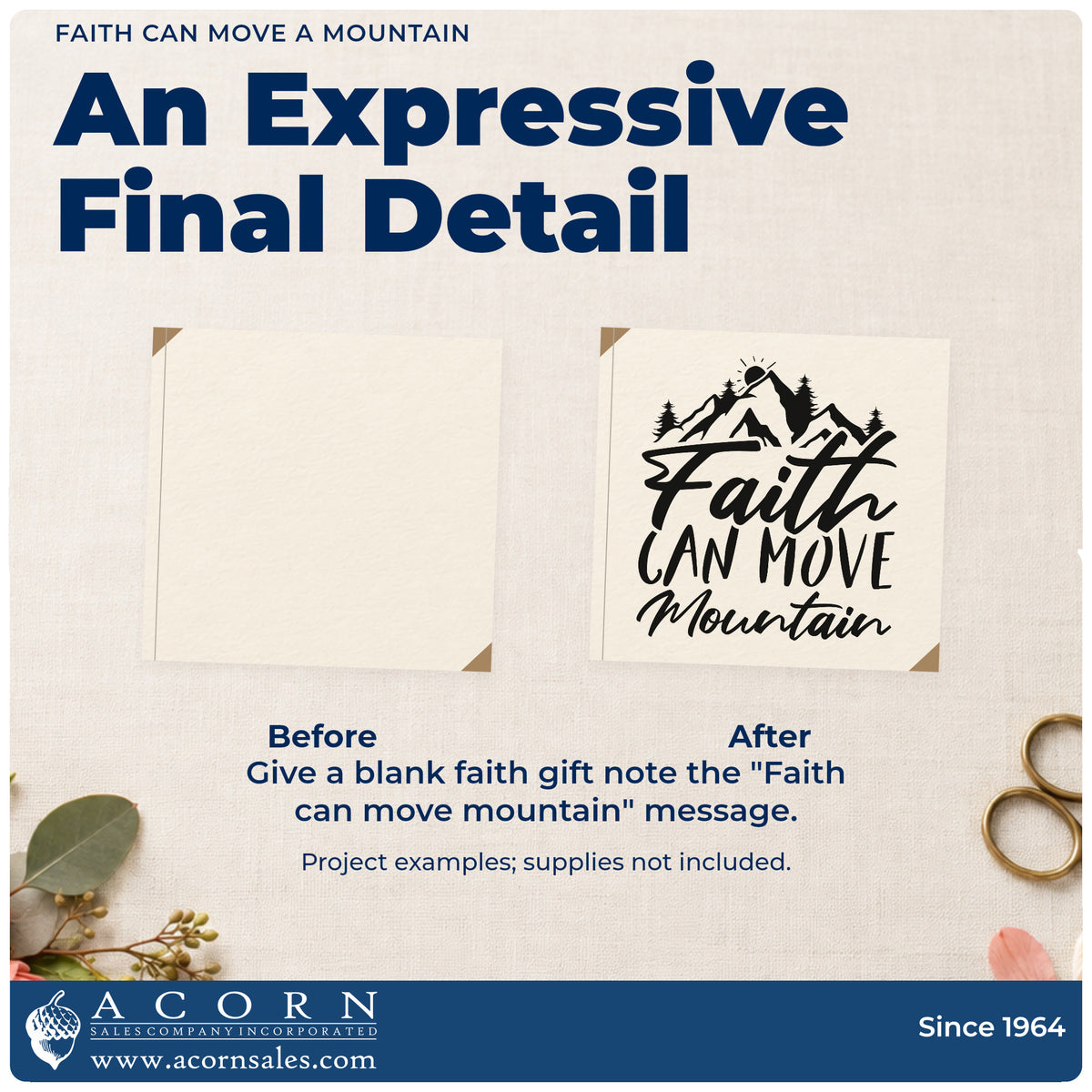 Wood Handle Faith Can Move Mountain Rubber Stamp adding the finishing touch to handmade gifts and packaging.