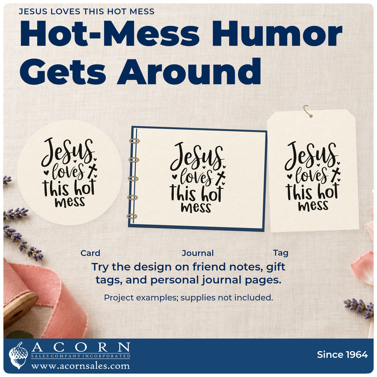 Three project examples made with the Jesus Loves This Hot Mess Pre-Inked Stamp – PSI, including chaos scrapbooks.