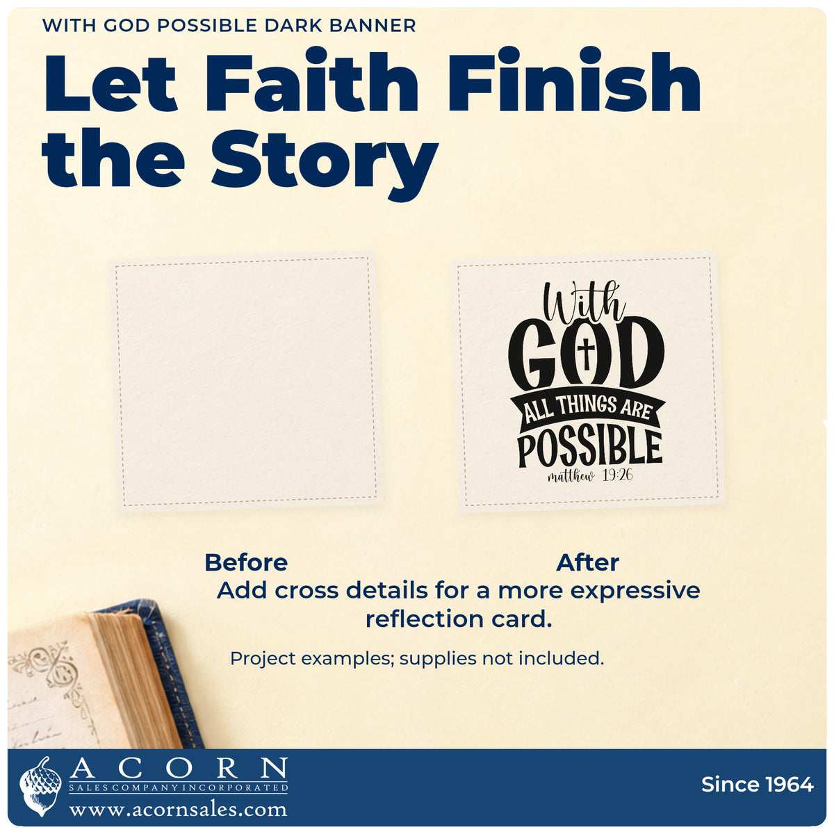 With God All Things Are Possible Solid Banner With Cross Rubber Stamp – Duo Hand adding the finishing touch to handmade gifts and packaging.