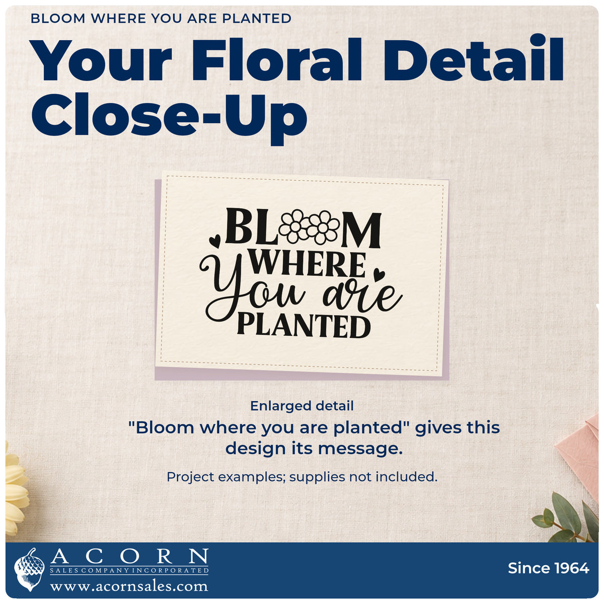 Bloom Where You Are Planted Hand Stamp – Duo design shown close up for craft and DIY project inspiration.