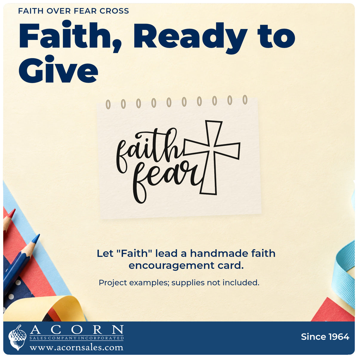 A finished handmade project stamped with the Faith Over Fear Cross Outline Detail Stamp – Self-Inking, ideal for retreat session handouts.