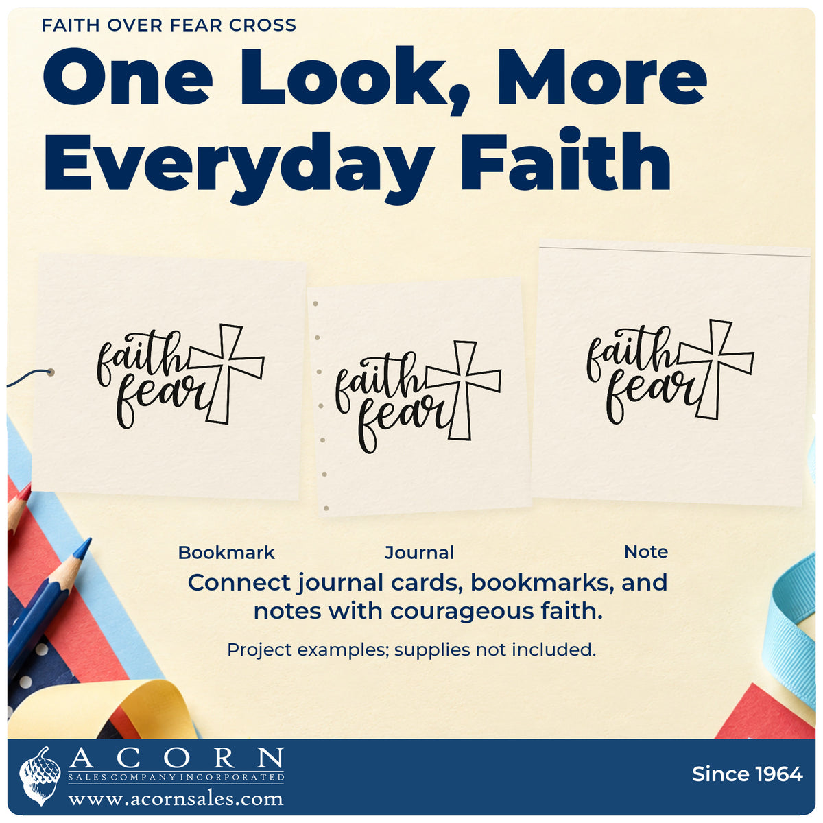 Three project examples made with the Faith Over Fear Cross Outline Detail Stamp – Self-Inking, including brave choice pages.