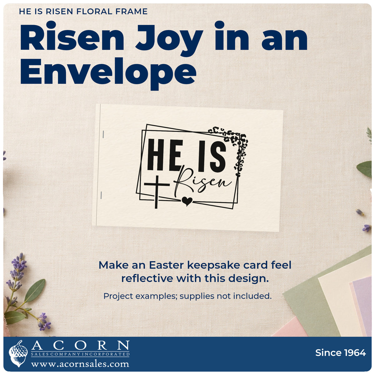A finished handmade project stamped with the He Is Risen Leafy Cross Frame Rubber Stamp – Duo Hand, ideal for easter brunch menus.