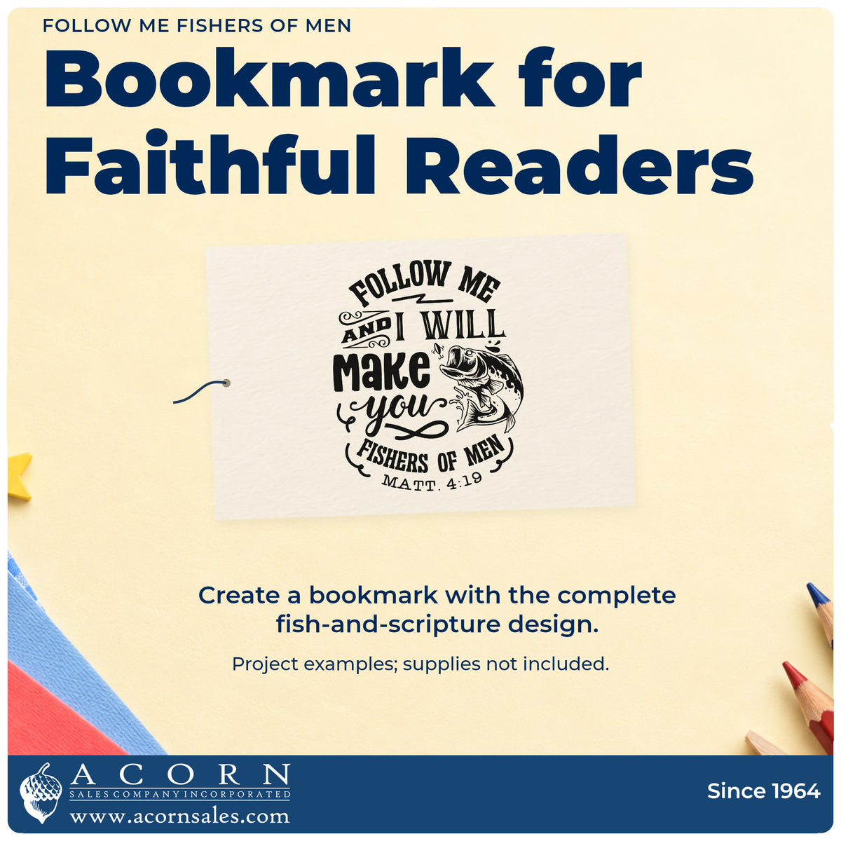 A finished handmade project stamped with the Follow Me And I Will Make You Fishers Of Men Stamp – Duo Hand, ideal for baptism gifts.