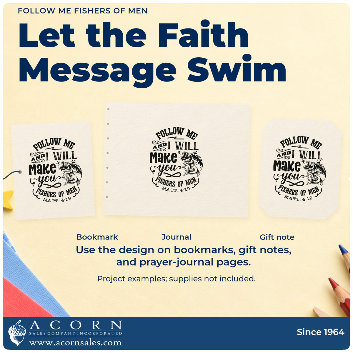 Three project examples made with the Follow Me And I Will Make You Fishers Of Men Pre-Inked Stamp – PSI, including lake trip scrapbooks.