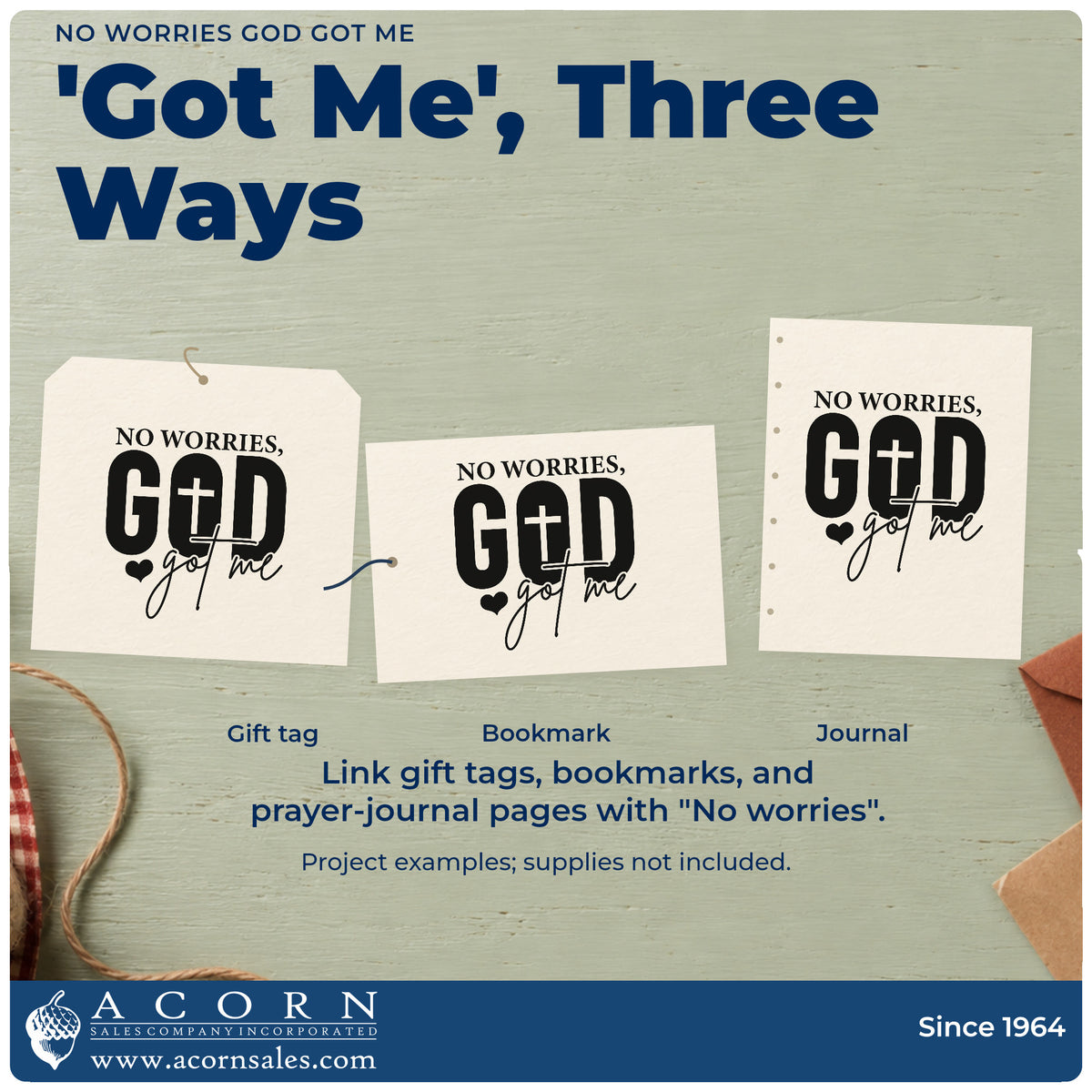 More project ideas and possibilities using the No Worries God Got Me Self-Inking Craft Stamp.