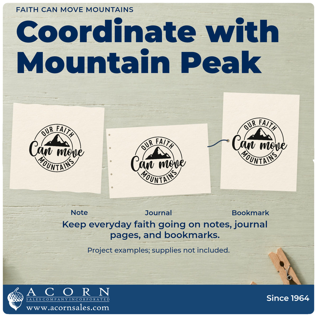 Three project examples made with the Our Faith Can Move Mountains Circular Layout PSI Pre-Inked Stamp, including group trip pages.