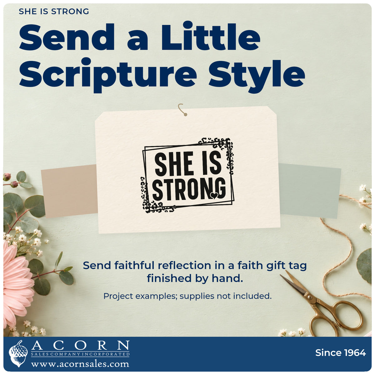 Finished handmade project created with the She Is Strong Leaf Accents Pre-Inked Stamp – PSI.