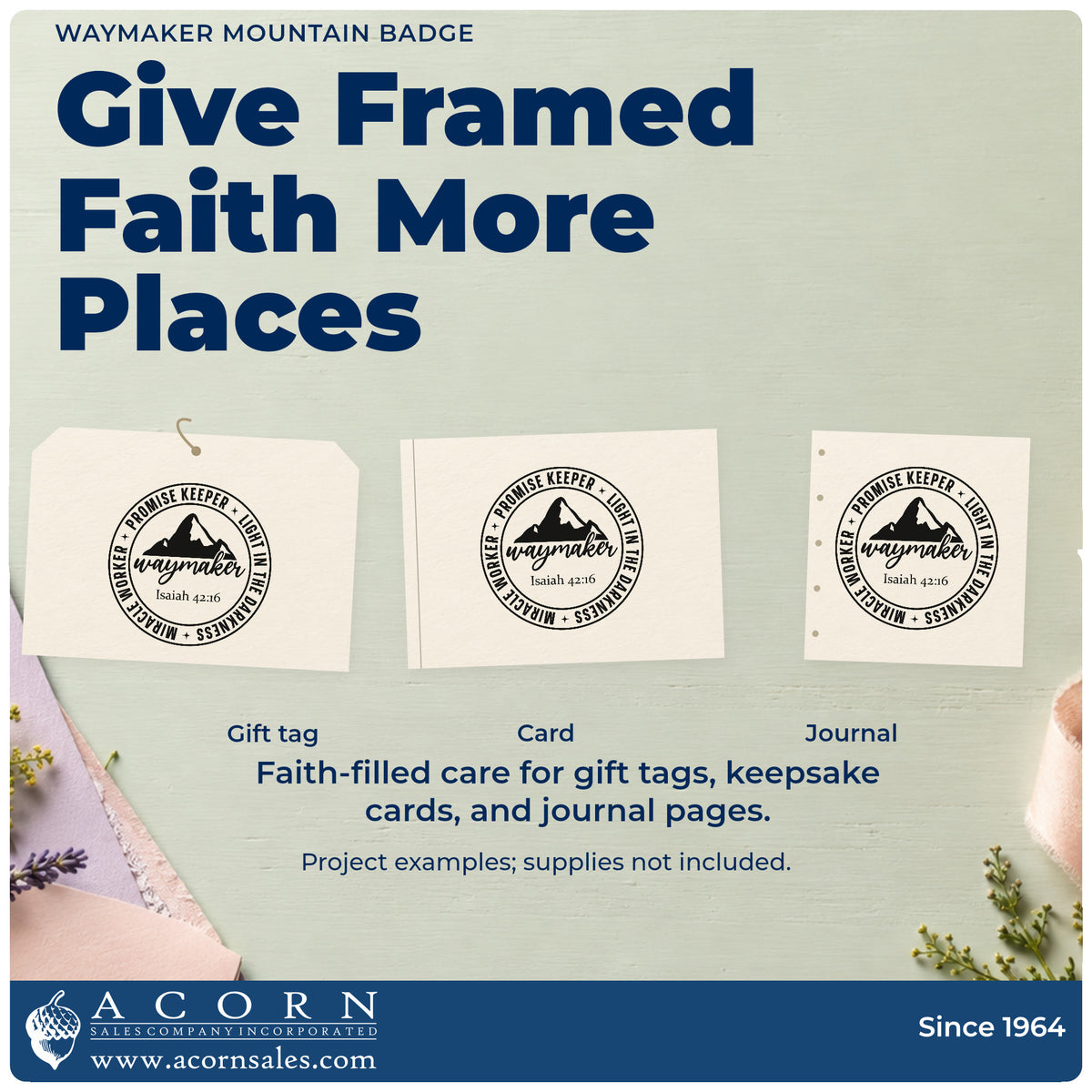 Three project examples made with the Waymaker Mountain Emblem Hand Stamp – Duo, including breakthrough pages.