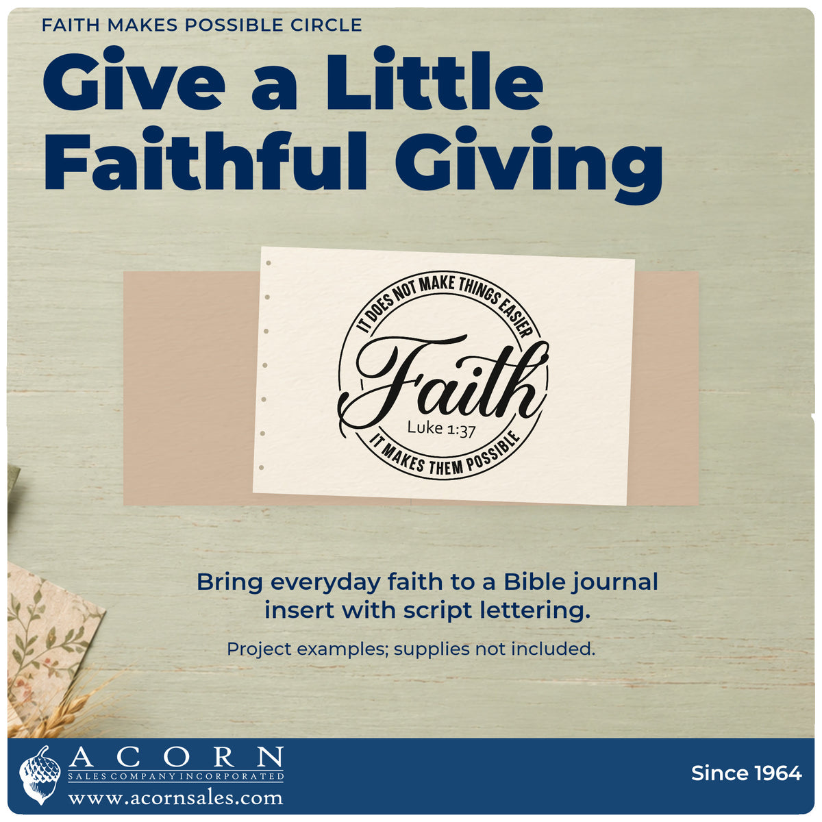 A finished handmade project stamped with the Faith Makes Possible Circle Self-Inking Stamp, ideal for round label seals.
